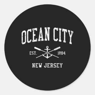 Sticker Rond Ocean City Nj Crossed Oars Bateau Ancre Sports