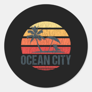 Sticker Rond Ocean City Nj Md Beach Soleil Distorti