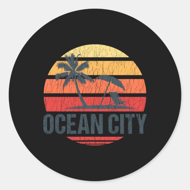 Sticker Rond Ocean City Nj Md Beach Soleil Distorti (Devant)