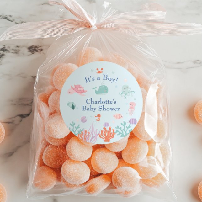 Sticker Rond Ocean Friends Blue C'est un Baby shower garçon (Créateur téléchargé)