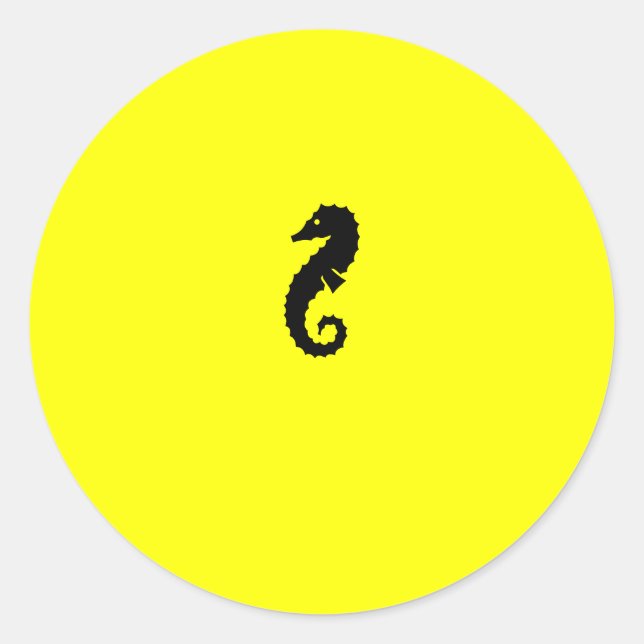 Sticker Rond Ocean Glow_Hippocampe noir sur jaune (Devant)