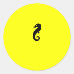 Sticker Rond Ocean Glow_Hippocampe noir sur jaune