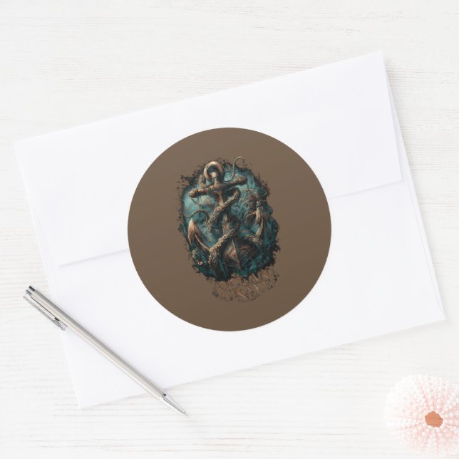 Sticker Rond Ocean Grave Kraken Anchor Dark Fantasy (Enveloppe)
