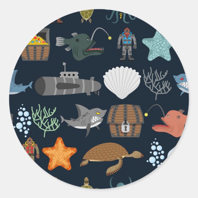 Sticker Rond Océan Habitants Motif 1 (Devant)