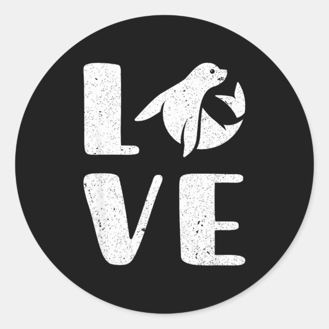 Sticker Rond Ocean Puppy Seal Lover Valentines Day Gift Sea Lio (Devant)