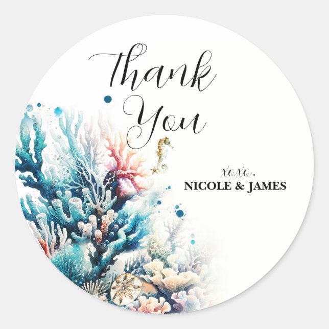 Sticker Rond Ocean Splash Sea Coral Mariage d'aquarelle (Devant)