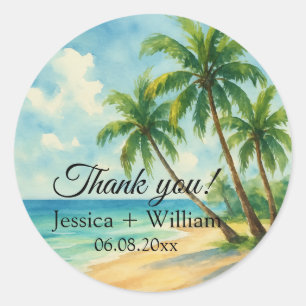 Sticker Rond Ocean Tropical Island Beach Merci de mariage