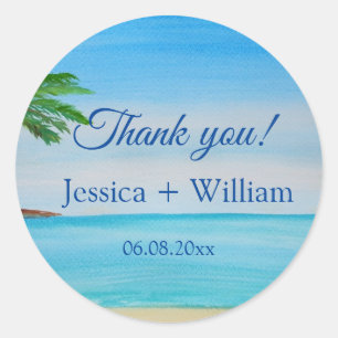 Sticker Rond Océan Tropical Mariage Anniversaire Merci