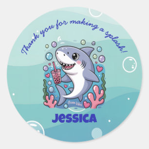 Sticker Rond Ocean Vibes Cute kawaii Boba Shark Baby
