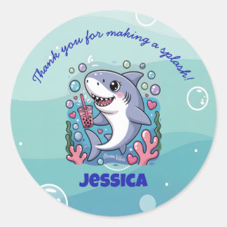 Sticker Rond Ocean Vibes Cute kawaii Boba Shark Baby