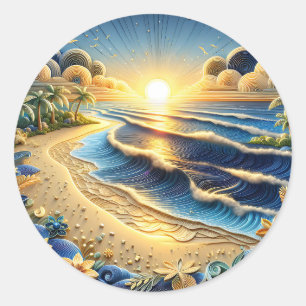Sticker Rond Ocean View Tropical Paper Quilling Effet