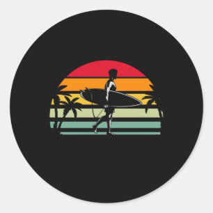 Sticker Rond Ocean Vintage Surfing Hawaii Retro Surfer
