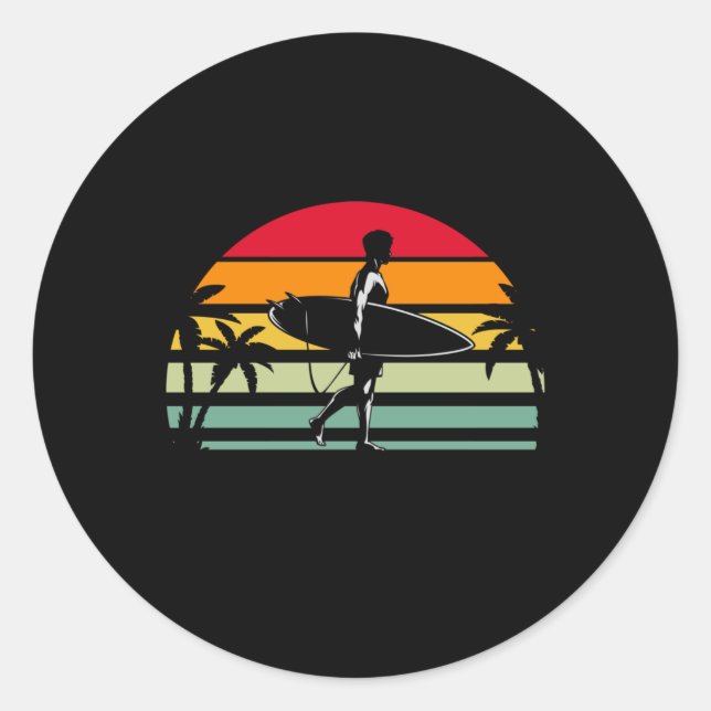 Sticker Rond Ocean Vintage Surfing Hawaii Retro Surfer (Devant)