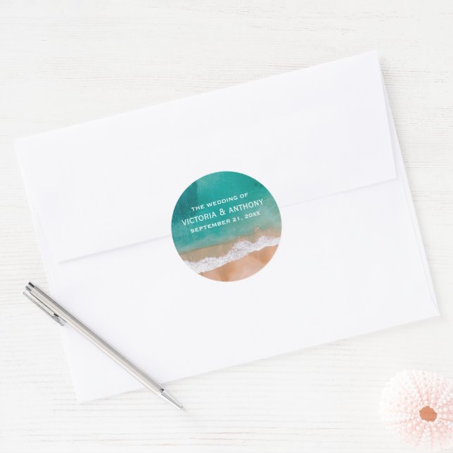 Sticker Rond Ocean Wave, Mariage plage (Enveloppe)