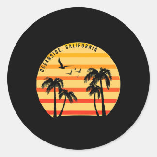 Sticker Rond Oceanside Beach California Palms Vacation Surf Sun