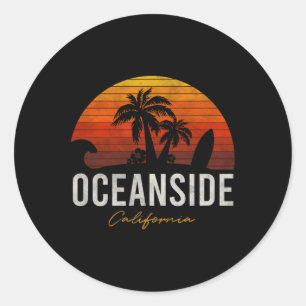 Sticker Rond Oceanside Beach California Palms Vacation Surf Sun