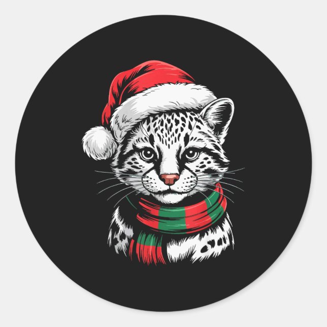 Sticker Rond Ocelot Xmas Santa Hat F Christmas Costume  (Devant)