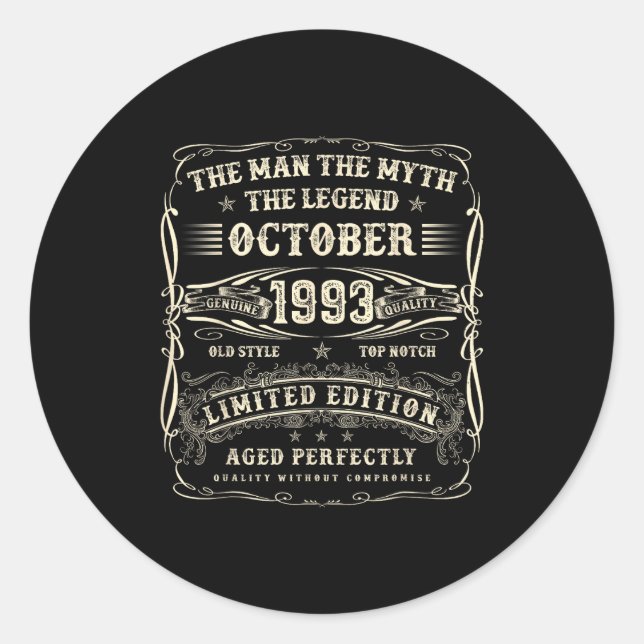 Sticker Rond October 1993 32nd Birthday For Men 32 Year Old Bda (Devant)