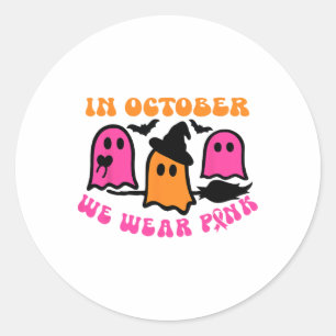 Sticker Rond Octobre Nous Portons Le Citrouille Rose Ghost Hall