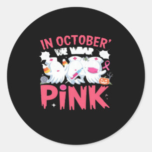 Sticker Rond Octobre, nous portons le rose Infirmière Sensibili