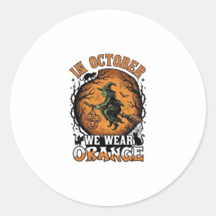 Sticker Rond Octobre Nous Portons Orange Sorcière Volante Citro