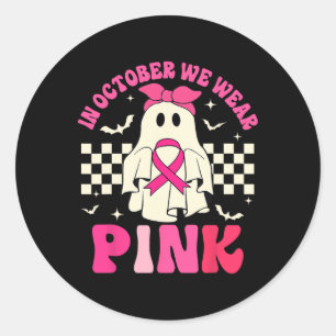 Sticker Rond Octobre Nous Portons Pink Halloween Ghost Cancer D
