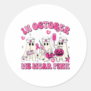 Sticker Rond Octobre Nous Portons Pink Nurse Fantôme Halloween