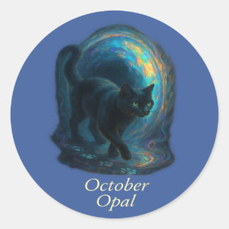 Sticker Rond octobre Opal - Black Cat & Iridescal Portal