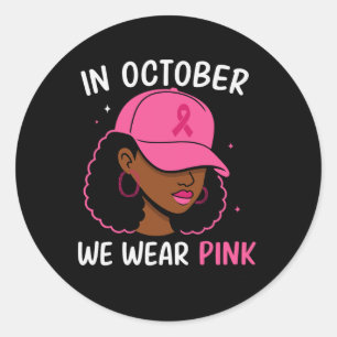 Sticker Rond Octobre Pink Ribbon Afro Femme Cancer du Sein Awar