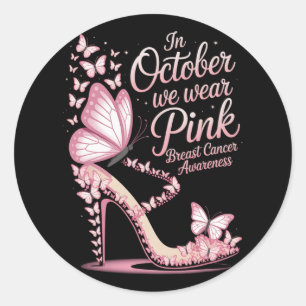 Sticker Rond Octobre Porter Pink Breast Cancer Soutien Sensibil