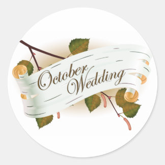 Sticker Rond Octobre Sceau Mariage : feuilles de la saison :