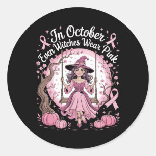 Sticker Rond Octobre Soutien Pink Ribbon sorcière Conception de