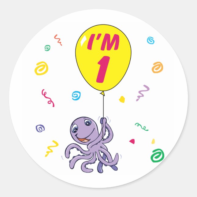 Sticker Rond Octopus 1er anniversaire (Devant)