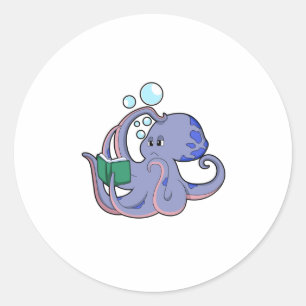 Sticker Rond Octopus à la lecture avec livre