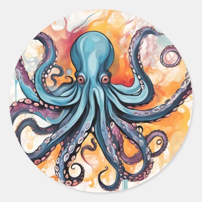 Sticker Rond Octopus Abstrait coloré (Devant)