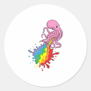 Sticker Rond Octopus avec arc-en-ciel