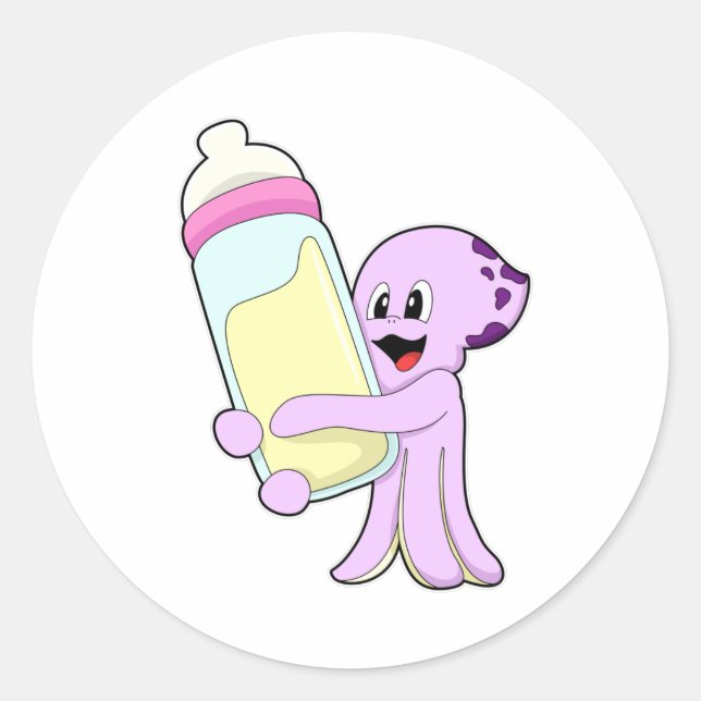 Sticker Rond Octopus avec Bébé Bouteille Lait (Devant)
