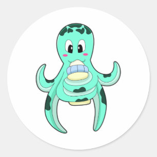 Sticker Rond Octopus avec Bouteille de lait