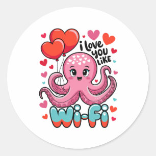 Sticker Rond Octopus Avec Bylon Coeur Je T'Aime Comme Wi-Fi