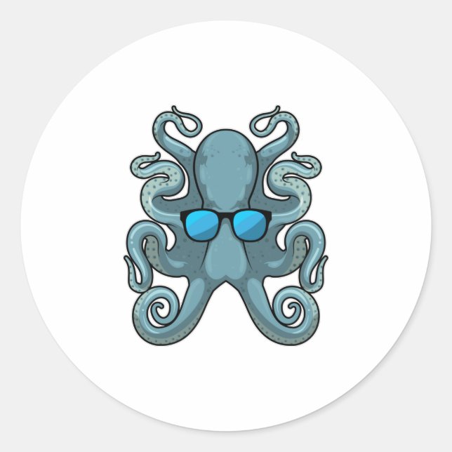 Sticker Rond Octopus avec lunettes de soleil (Devant)