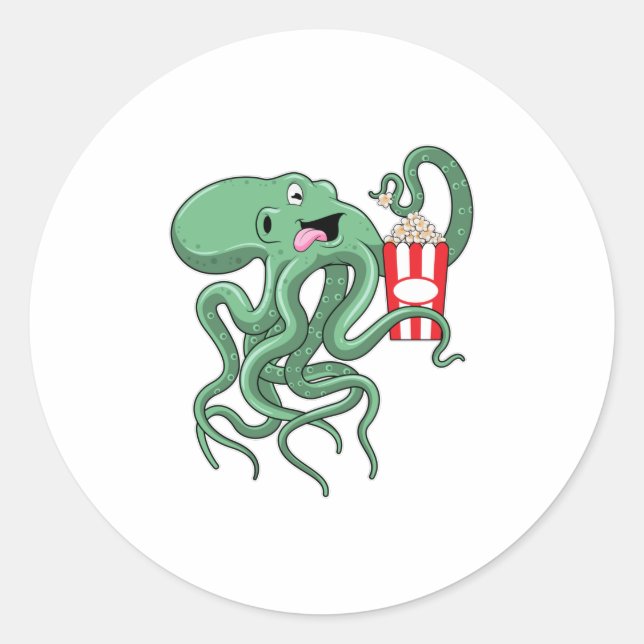 Sticker Rond Octopus avec Popcorn (Devant)