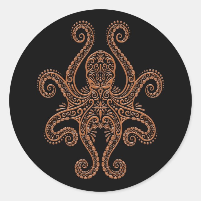 Sticker Rond Octopus Brown complexe sur noir (Devant)