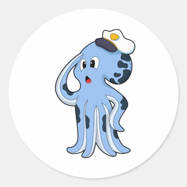 Sticker Rond Octopus comme capitaine avec Casquette (Devant)