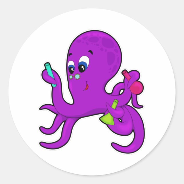 Sticker Rond Octopus comme enseignant avec équipement de labora (Devant)