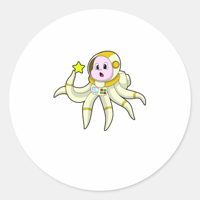 Sticker Rond Octopus comme plongeur avec étoile (Devant)