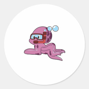 Sticker Rond Octopus comme plongeur avec tuba