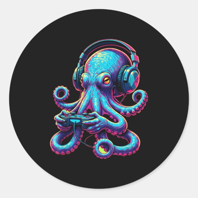 Sticker Rond Octopus Gaming Animal Video Games Funny Octopus  (Devant)