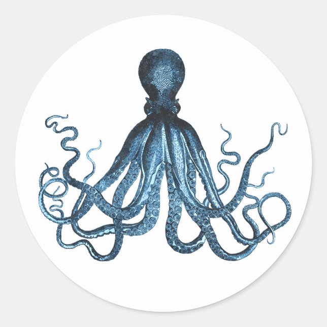 Sticker Rond Octopus kraken nautical coastal ocean beach sea (Devant)