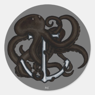 Sticker Rond Octopus noir sur l'Ancre