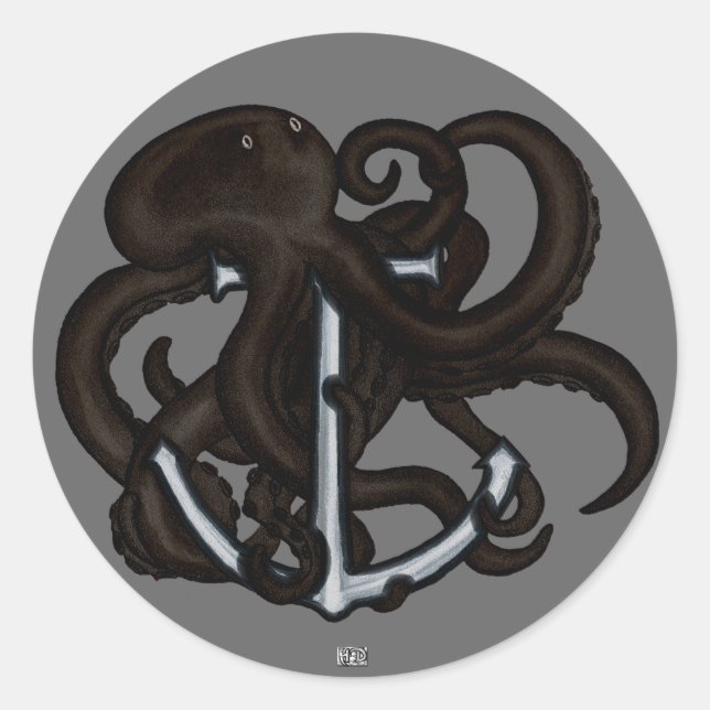 Sticker Rond Octopus noir sur l'Ancre (Devant)